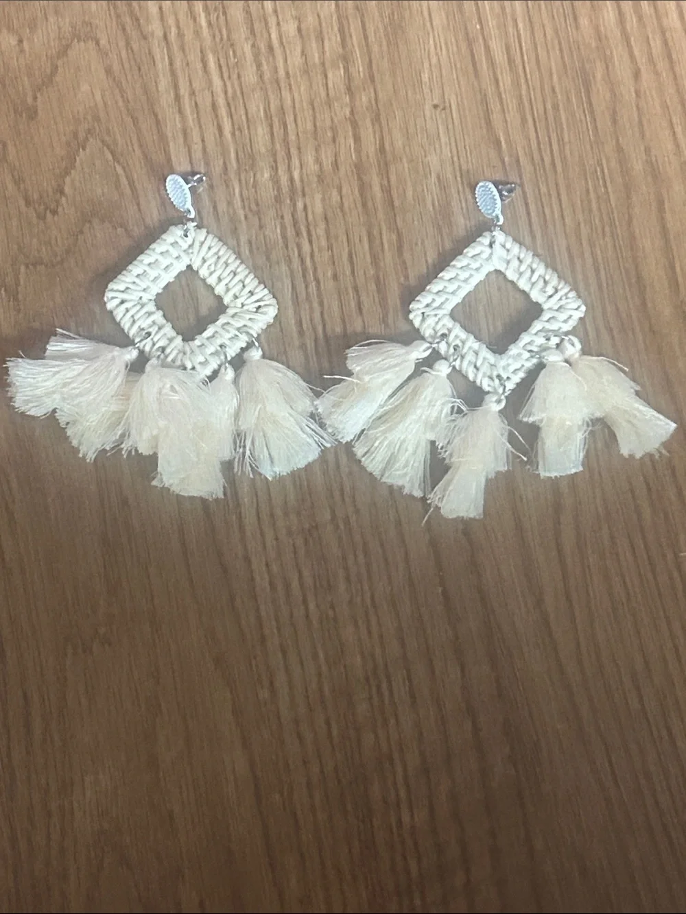 Boho Tassel Square Drop Earrings - Cream